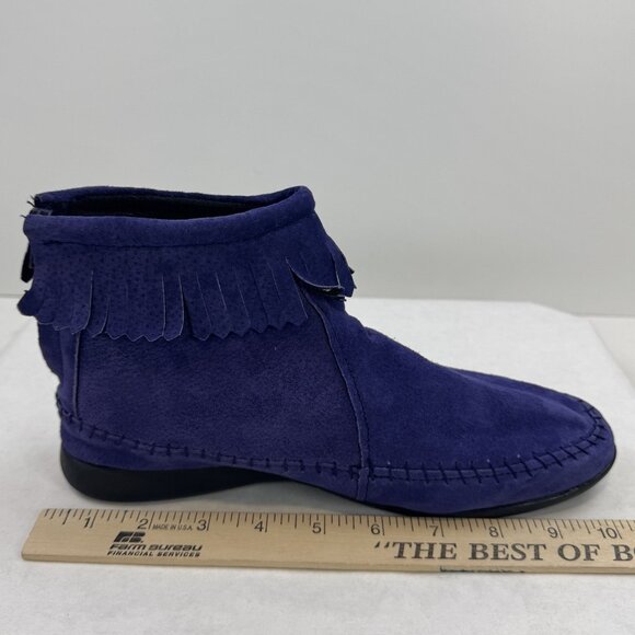 ABCDEFG Womens Size 8.5 W Purple Leather Moccasin Ankle Boots Suede Fringe Zip - Picture 14 of 14